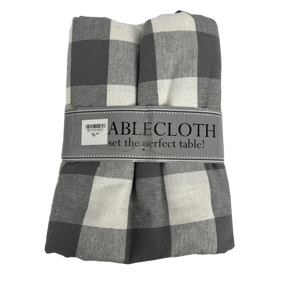 Gray White Buffalo Check Tablecloth 60x84 Rectangular Farmhouse Gingham Plaid